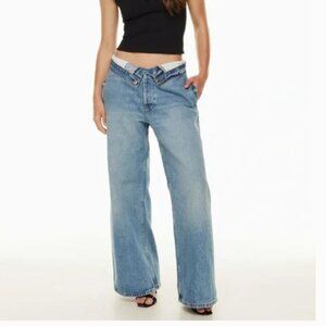 EB Denim Madison Low Rise Fold Over Waist Wide Leg Jeans Sz 29